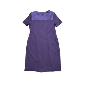 Hugo Boss Delilara Wool Blend Sheath Dress US 10 Purple Satin Detail Work Career